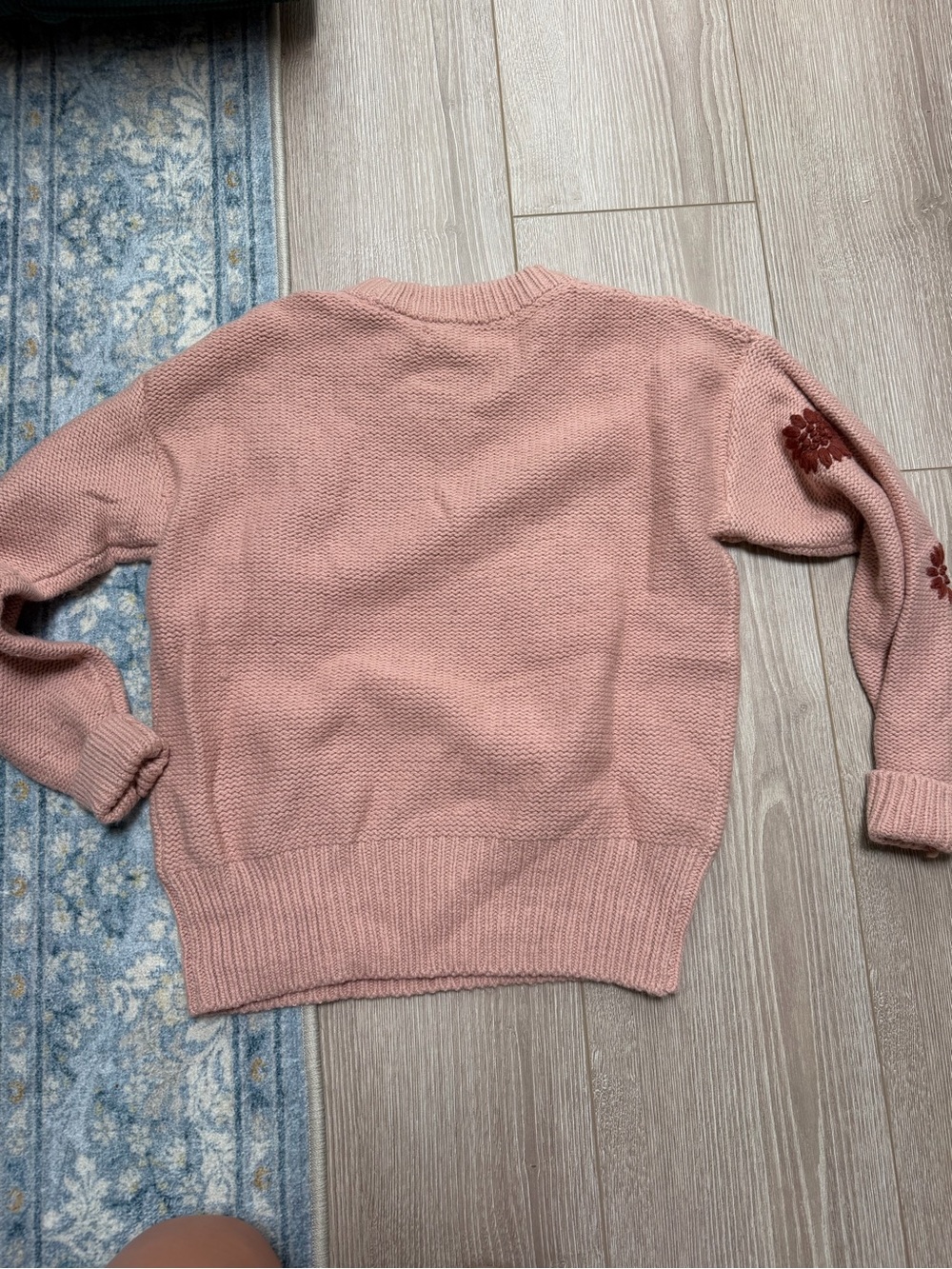 Madewell Flower Embroidered Pullover Sweater Dusty Blush and Merlot chunky knit - Picture 6 of 6